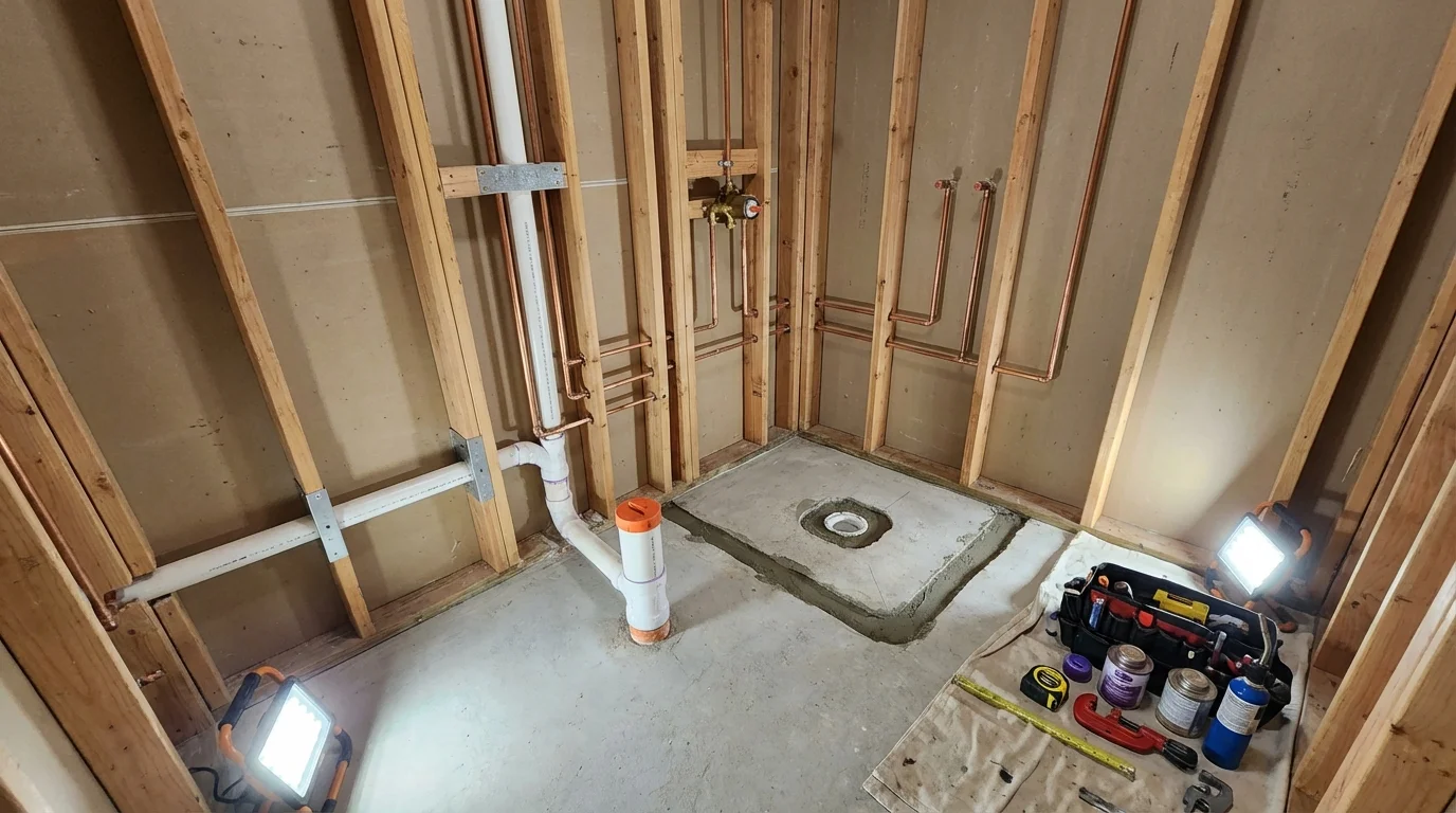 Bathroom rough-in plumbing during remodel by Johns Plumbing LLC in Chillicothe