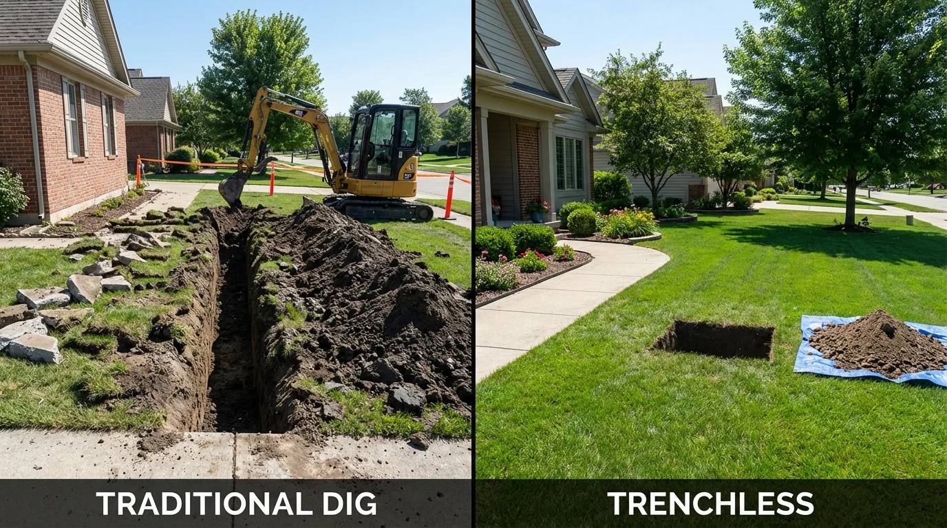 Trenchless sewer repair with minimal yard damage versus traditional excavation in Chillicothe, MO